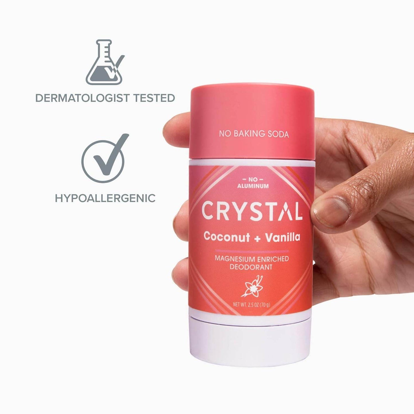 Crystal Magnesium Solid Stick Natural Deodorant, Non-Irritating Aluminum Free Deodorant for Men or Women, Safely and Effectively Fights Odor, Baking Soda Free, Coconut + Vanilla, 2.5 oz - Concordia Style Boutique