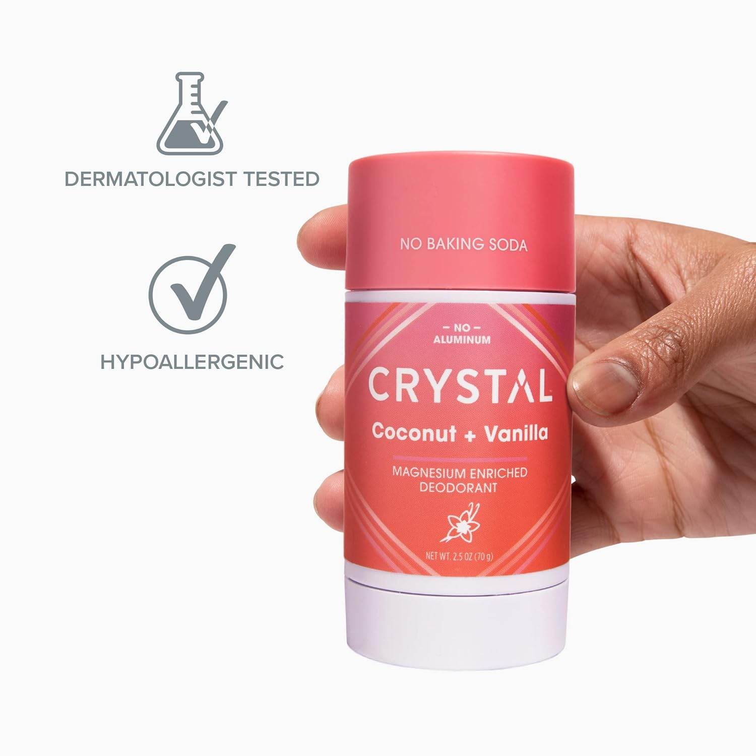 Crystal Magnesium Solid Stick Natural Deodorant, Non-Irritating Aluminum Free Deodorant for Men or Women, Safely and Effectively Fights Odor, Baking Soda Free, Coconut + Vanilla, 2.5 oz - Concordia Style Boutique
