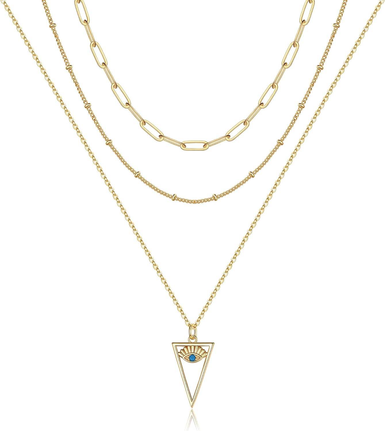 Turandoss Dainty Layered Choker Necklace, Handmade 14K Gold Plated Y Pendant Necklace Multilayer Bar Disc Necklace Adjustable Layering Choker Necklaces for Women - Concordia Style Boutique
