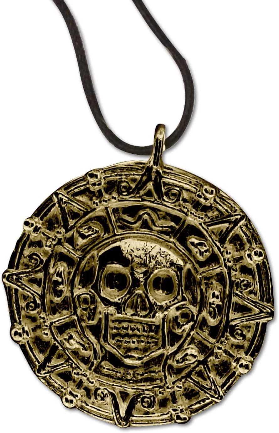 MASTER USA - COIN - Coin Necklace, Antique Gold Alloy Metal Medallion, Includes Black Nylon Neck Cord, Perfect for Cosplay, Pirates, Caribbean, Aztec, Skull, Fantasy - COIN, Small - Concordia Style Boutique