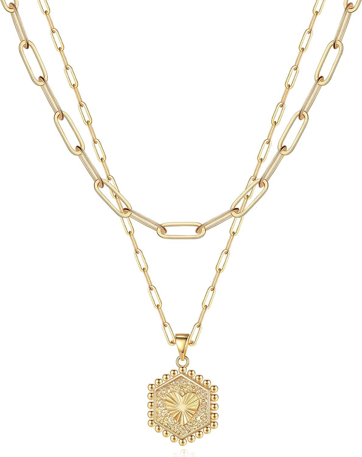 Turandoss Dainty Layered Choker Necklace, Handmade 14K Gold Plated Y Pendant Necklace Multilayer Bar Disc Necklace Adjustable Layering Choker Necklaces for Women - Concordia Style Boutique