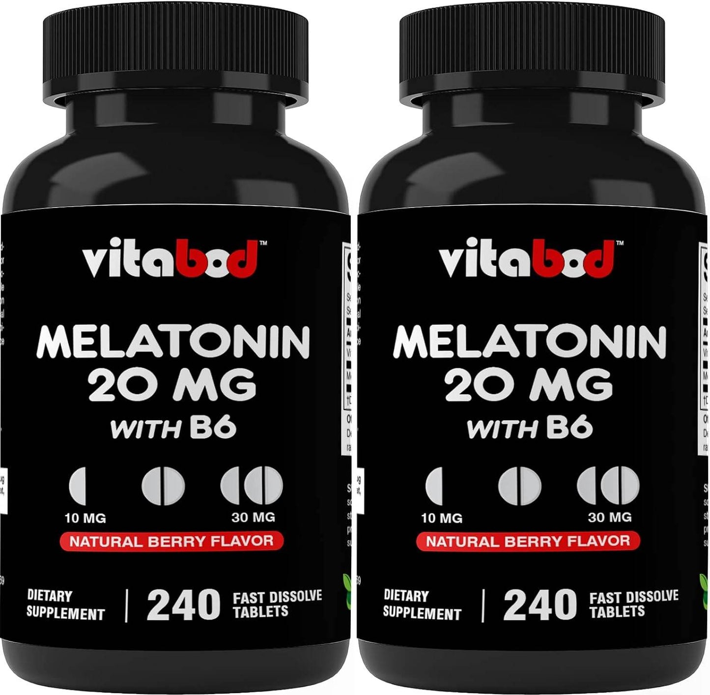 Vitabod Melatonin 20mg - 240 Fast Dissolve Tablets - Drug Free - Natural Berry Flavor - Vegetarian, Non-GMO, Gluten Free - Concordia Style Boutique