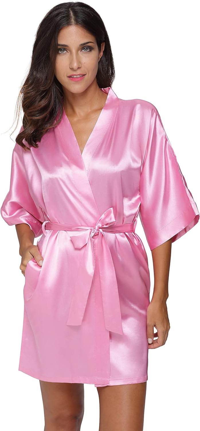 The Bund Women's Satin Robes Bride Bridesmaid Lace Short Silk Wedding Party Lightweight Bathrobe Soft Sleepwear S-XXXL - Concordia Style Boutique