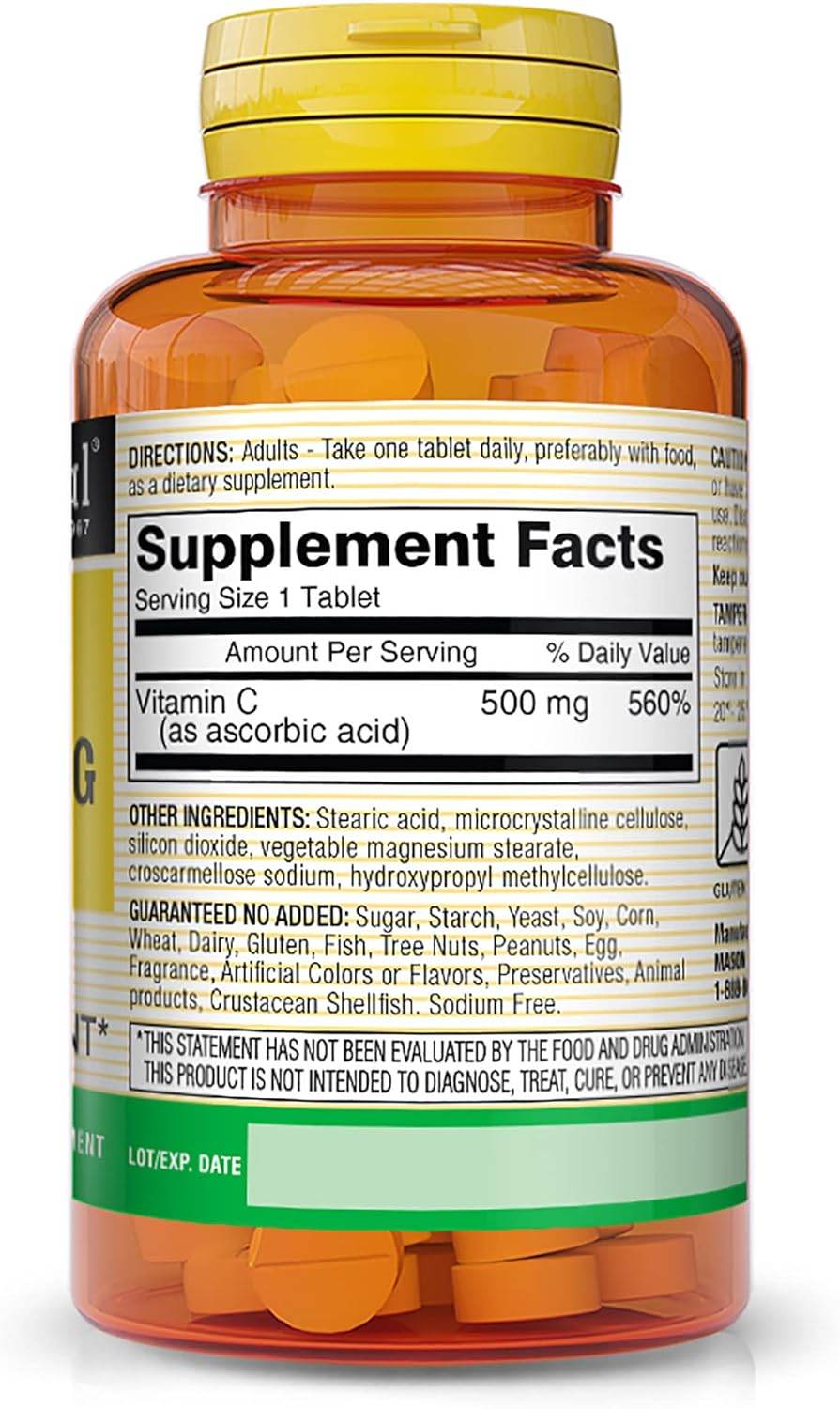 Vitamin C 500 mg - Supports Healthy Immune System, Antioxidant and Essential Nutrient, 100 Tablets - Concordia Style Boutique
