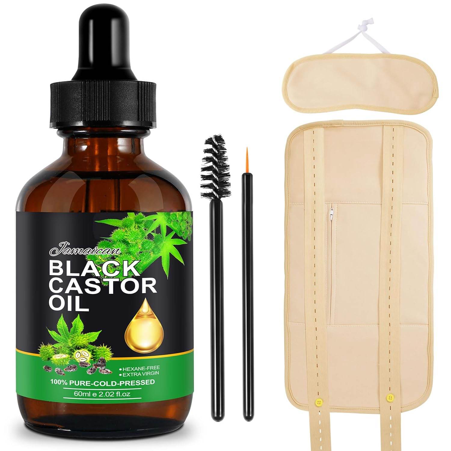 Castor Oil Pack Wrap for Liver and Thyroid Neck with 60 ml Organic Castor Oil, Reusable Organic Castor Oil Packs Kit - Flannel Cotton Anti Oil Leak - Concordia Style Boutique