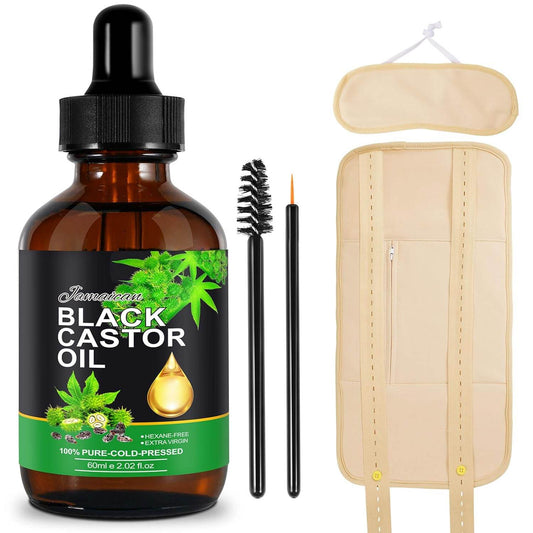 Castor Oil Pack Wrap for Liver and Thyroid Neck with 60 ml Organic Castor Oil, Reusable Organic Castor Oil Packs Kit - Flannel Cotton Anti Oil Leak - Concordia Style Boutique