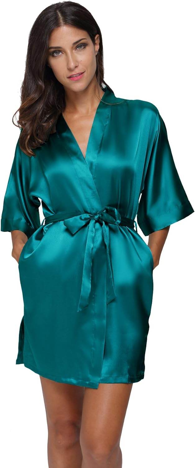 The Bund Women's Satin Robes Bride Bridesmaid Lace Short Silk Wedding Party Lightweight Bathrobe Soft Sleepwear S-XXXL - Concordia Style Boutique