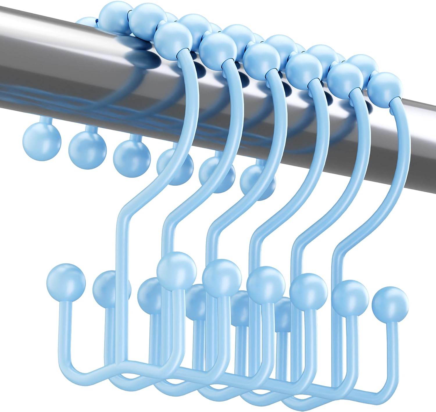 Shower Curtain Hooks, Shower Curtain Rings Rust Proof Metal Double Glide Shower Hooks Rings for Bathroom Shower Rods Curtains, Set of 12 Hooks - Nickel - Concordia Style Boutique