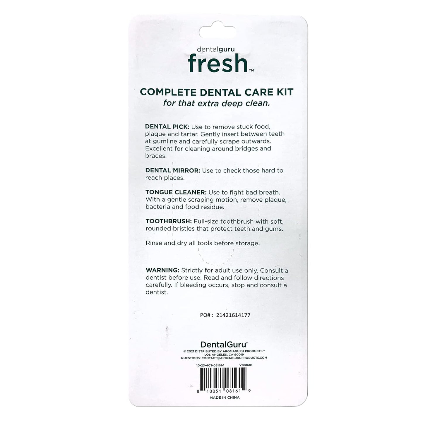 GuruNanda Dental Guru Dental Tools - Complete Dental Care Kit with Toothbrush, Dental Mirror, Tongue Cleaner & Dental Pick - Set of 4 Oral Care and Teeth Cleaner, White - Concordia Style Boutique