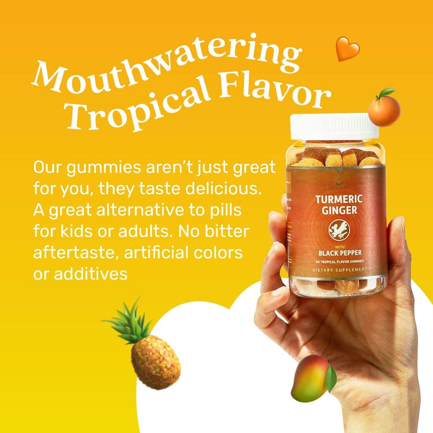 BeLive Turmeric Curcumin with Black Pepper & Ginger - 60 Gummies I Turmeric and Ginger Supplement for Immune Support, Healthy Skin, and Joint Health - Tropical Flavor - Concordia Style Boutique