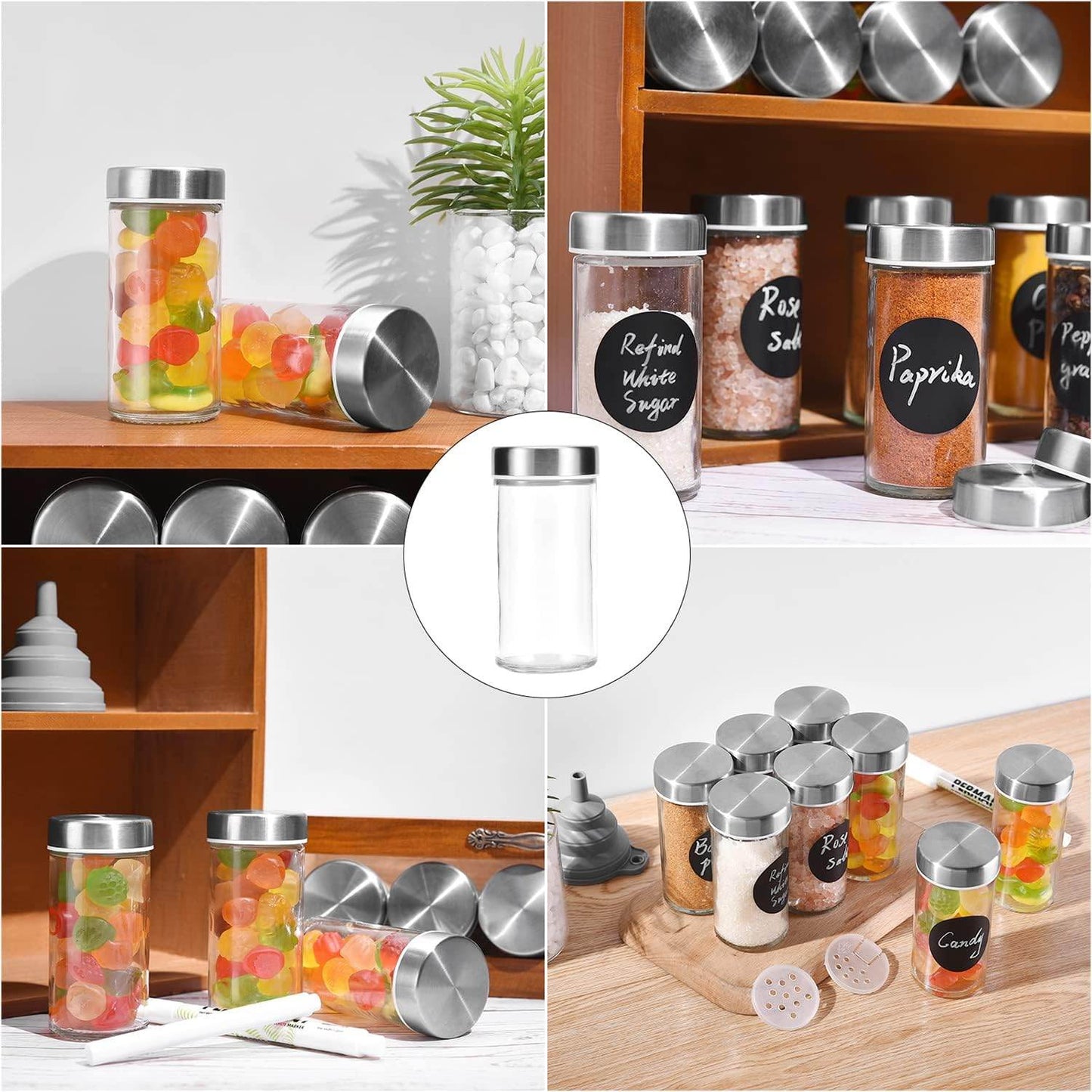 12 Round Spice Jars, 4 oz Seasoning Containers with Airtight Stainless Steel Caps and Shaker lids,Round Seasoning Containers and Spices Container Set.… - Concordia Style Boutique