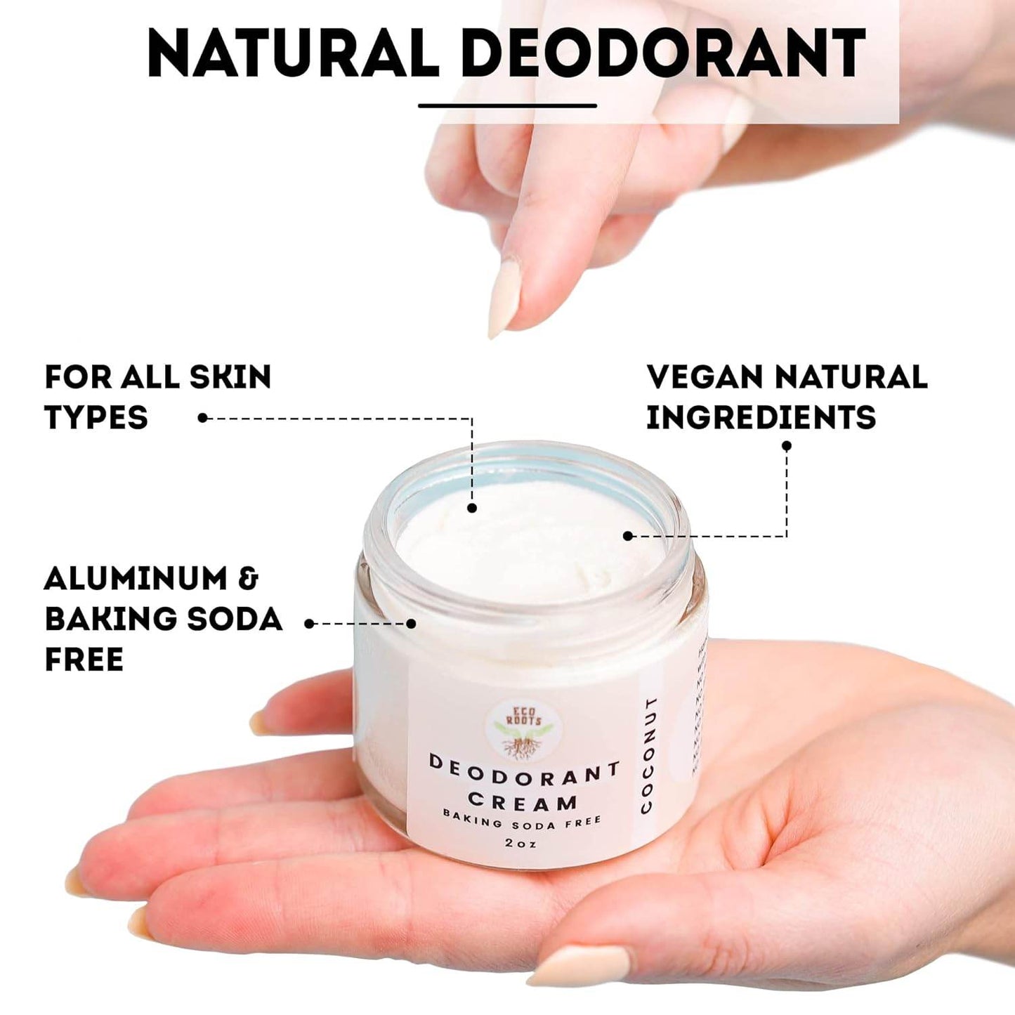 ECO ROOTS - Natural Deodorant for Women & Men | Organic Deodorant Cream Non Aluminum | Baking Soda Free Healthy Deoderant for Body & Private Parts | All Vegan Pit Paste Zero Sweat | Coconut Scent - Concordia Style Boutique