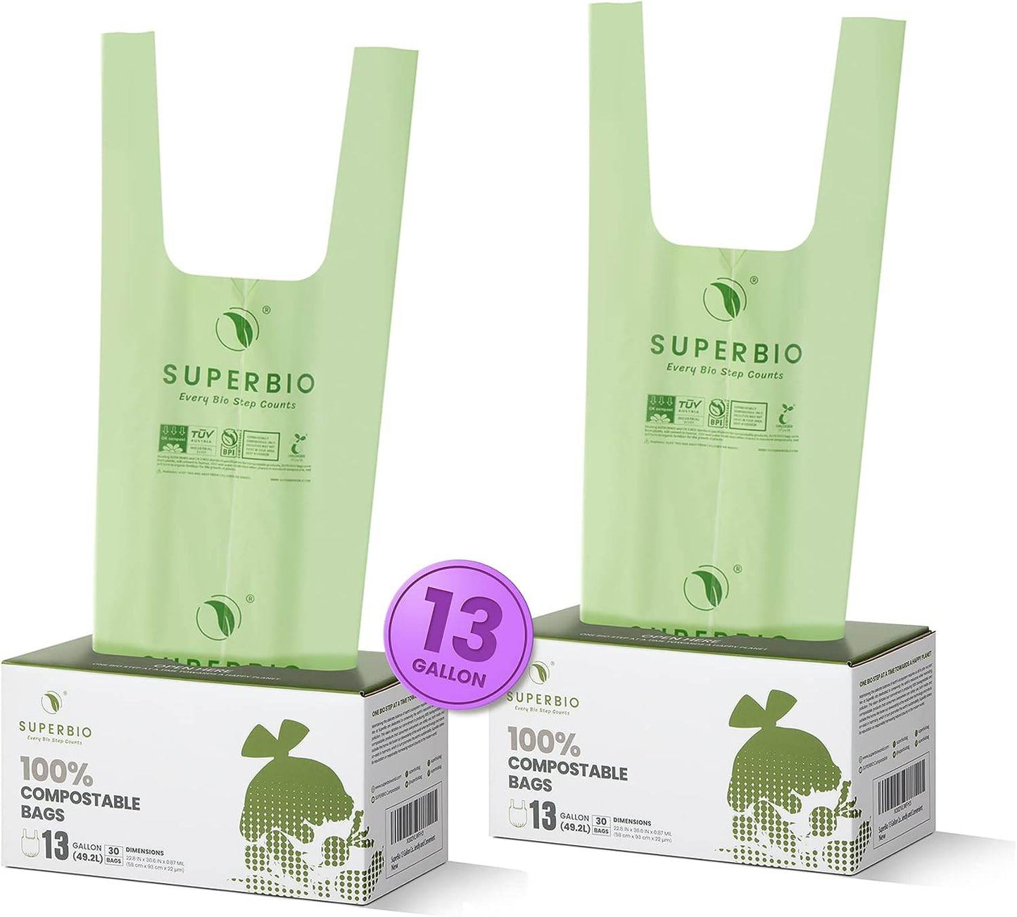 SUPERBIO 2.6 Gallon Compostable Handle Tie Bags, 100 Count,1 Pack, Small Compost Garbage Bags with Handle, Food scrap bags Certified by BPI Meeting ASTM D6400, 9.84L - Concordia Style Boutique