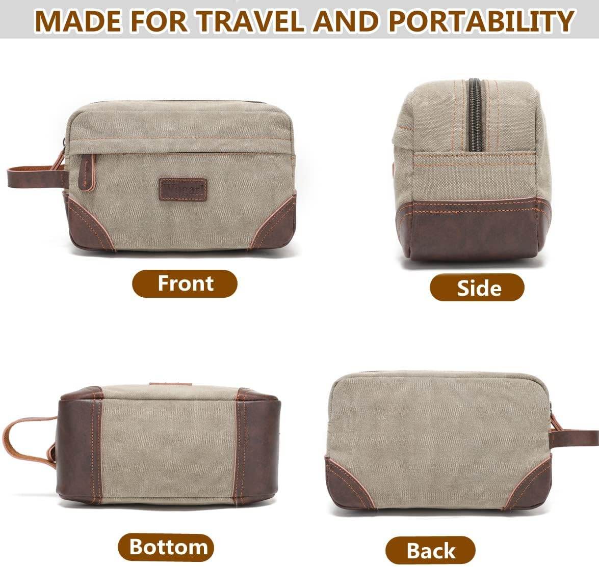 Toiletry Bag for Men, Leather and Canvas Travel Toiletry Bag Dopp Kit Shaving Bag for Travel Accessories (Light Grey) - Concordia Style Boutique