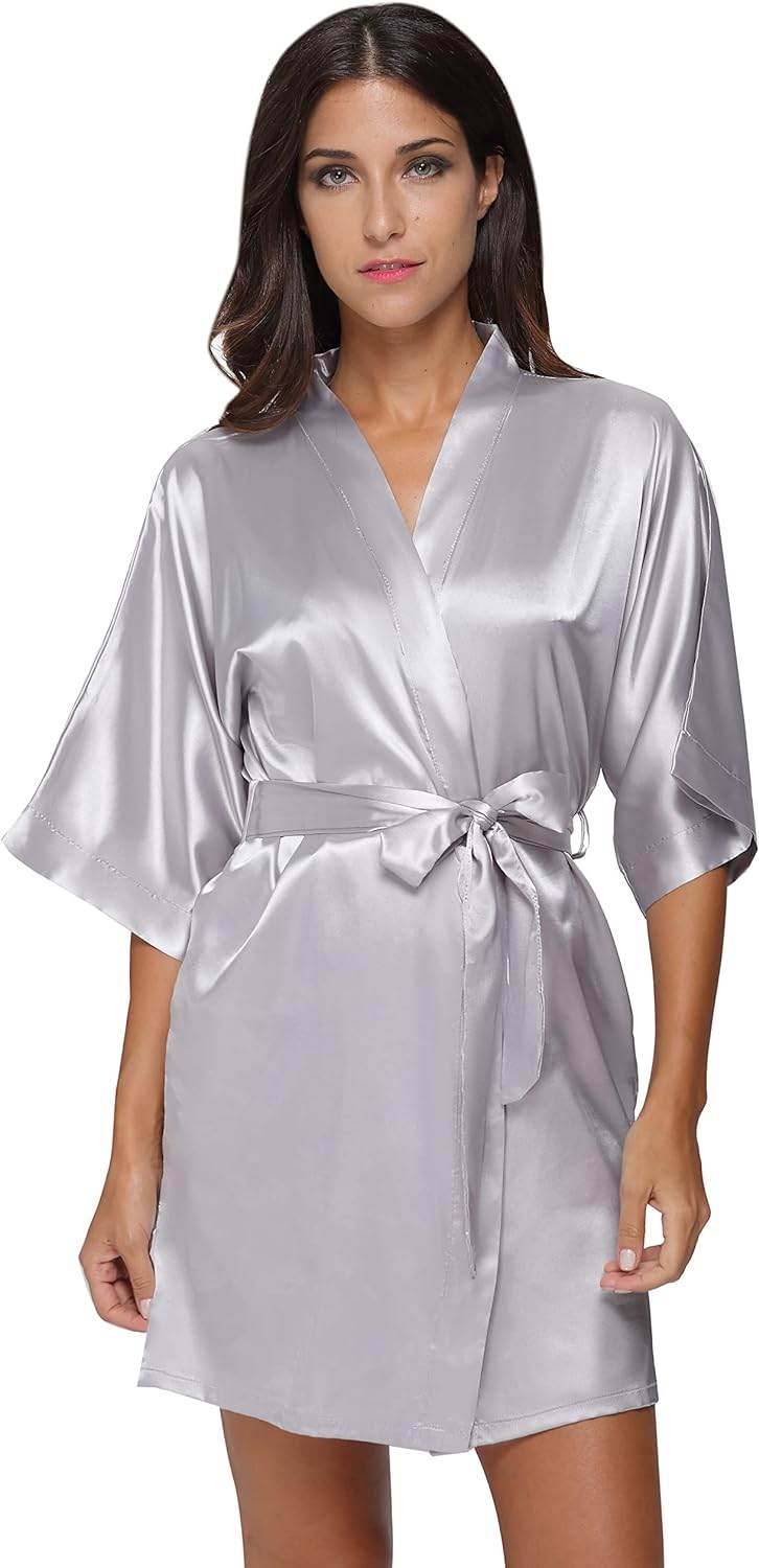 The Bund Women's Satin Robes Bride Bridesmaid Lace Short Silk Wedding Party Lightweight Bathrobe Soft Sleepwear S-XXXL - Concordia Style Boutique