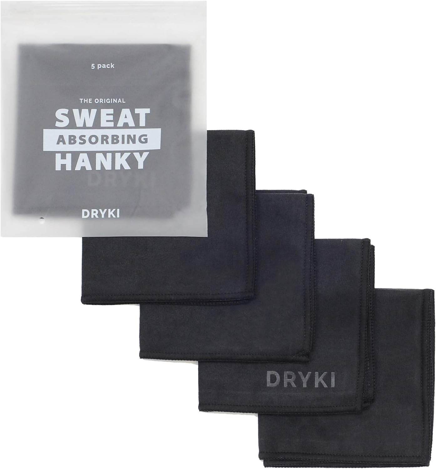 DRYKI - Sweat Absorbing Handkerchiefs - The Original Sport Microfiber Hankies for Wicking Sweat from Hands, Face, Body (Classic Black, 5 Pack) - Concordia Style Boutique