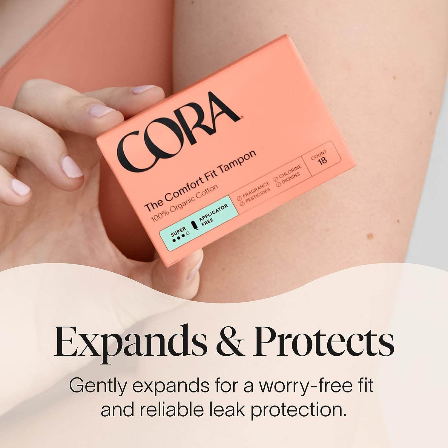 Cora 100% Organic Cotton Non-Applicator Tampons | Ultra-Absorbent, Unscented, Natural, Non-Toxic, Applicator Free | Eco-Conscious (36 S/S+ Tampons) - Concordia Style Boutique