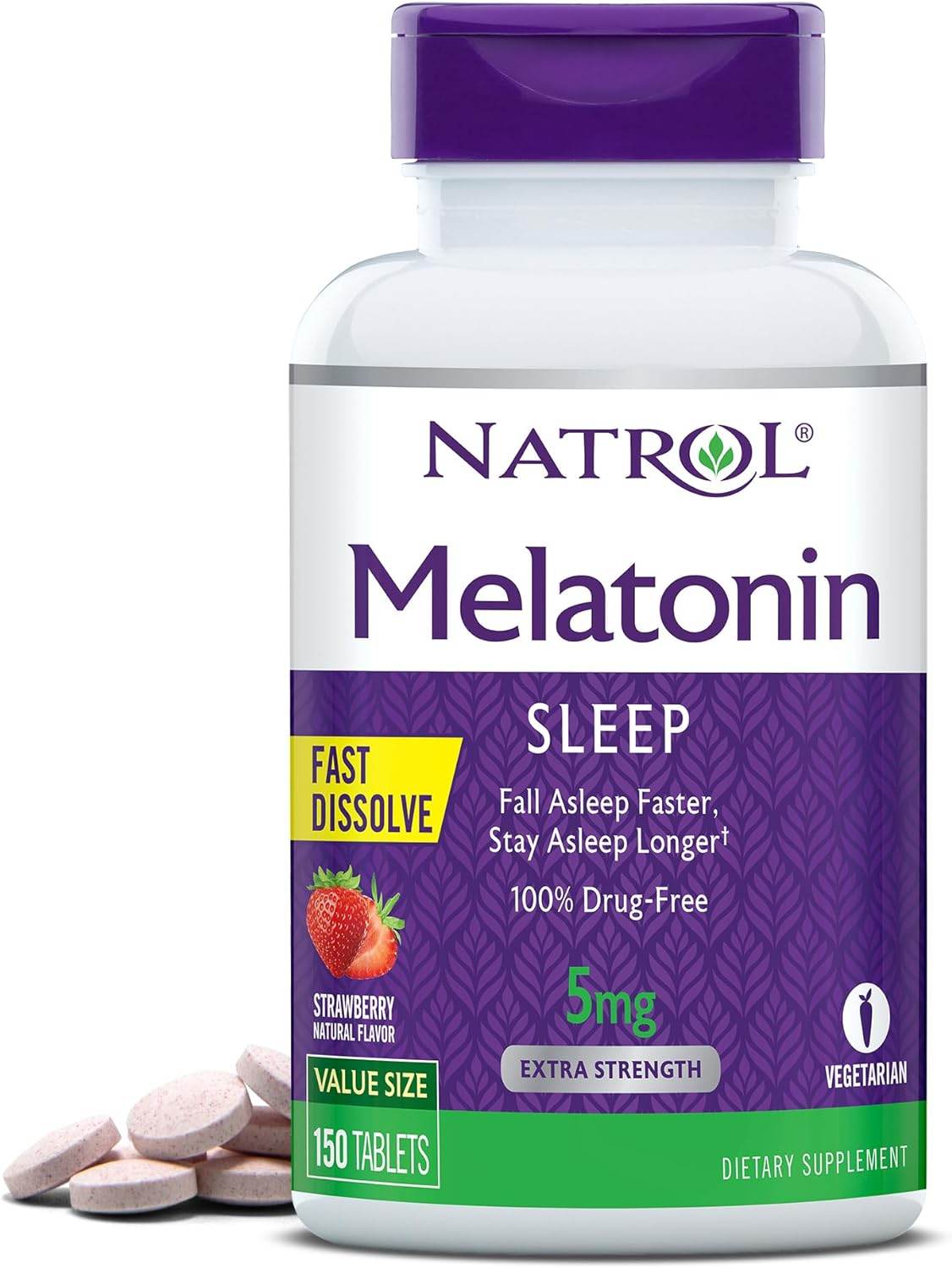 Natrol Melatonin 5mg, Strawberry-Flavored Dietary Supplement for Restful Sleep, 150 Fast-Dissolve Tablets, 150 Day Supply - Concordia Style Boutique