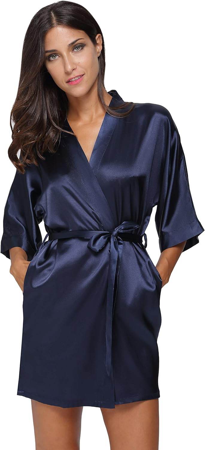 The Bund Women's Satin Robes Bride Bridesmaid Lace Short Silk Wedding Party Lightweight Bathrobe Soft Sleepwear S-XXXL - Concordia Style Boutique