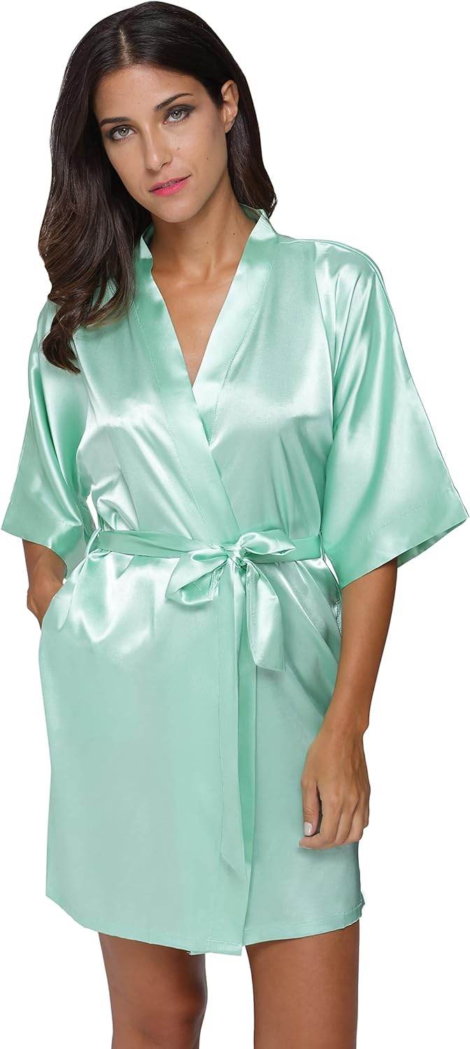 The Bund Women's Satin Robes Bride Bridesmaid Lace Short Silk Wedding Party Lightweight Bathrobe Soft Sleepwear S-XXXL - Concordia Style Boutique