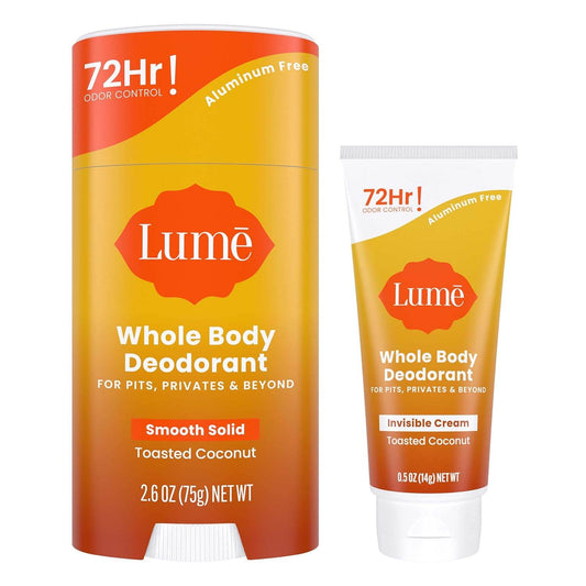 Lume Whole Body Deodorant - Invisible Cream Tube Mini and Solid Stick - 72 Hour Odor Control - Aluminum Free, Baking Soda Free, Skin Safe - 0.5 Ounce Mini Tube + 2.6 Ounce Solid Stick Bundle (Lavender Sage) - Concordia Style Boutique