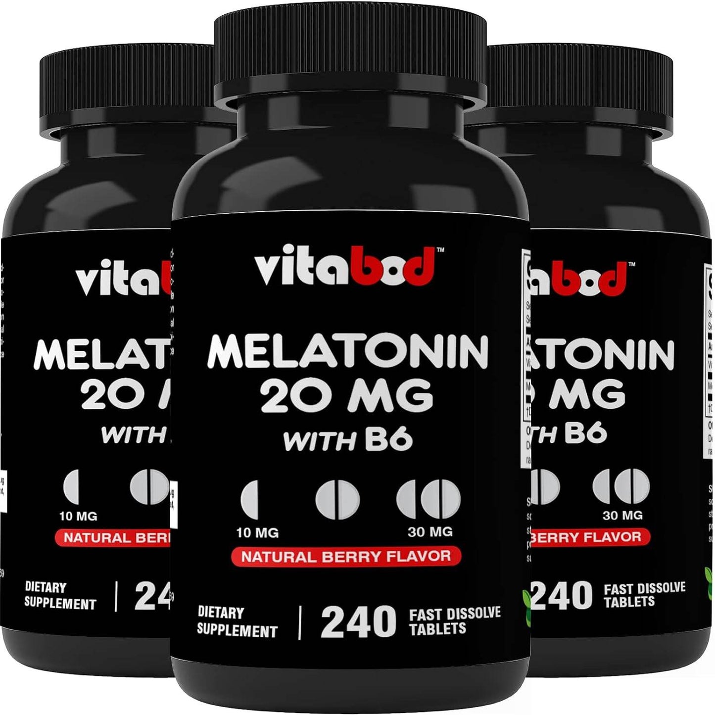 Vitabod Melatonin 20mg - 240 Fast Dissolve Tablets - Drug Free - Natural Berry Flavor - Vegetarian, Non-GMO, Gluten Free - Concordia Style Boutique