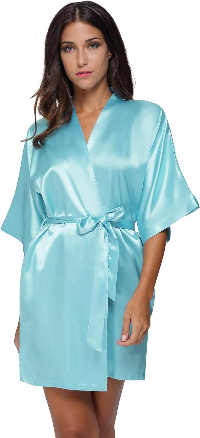 The Bund Women's Satin Robes Bride Bridesmaid Lace Short Silk Wedding Party Lightweight Bathrobe Soft Sleepwear S-XXXL - Concordia Style Boutique