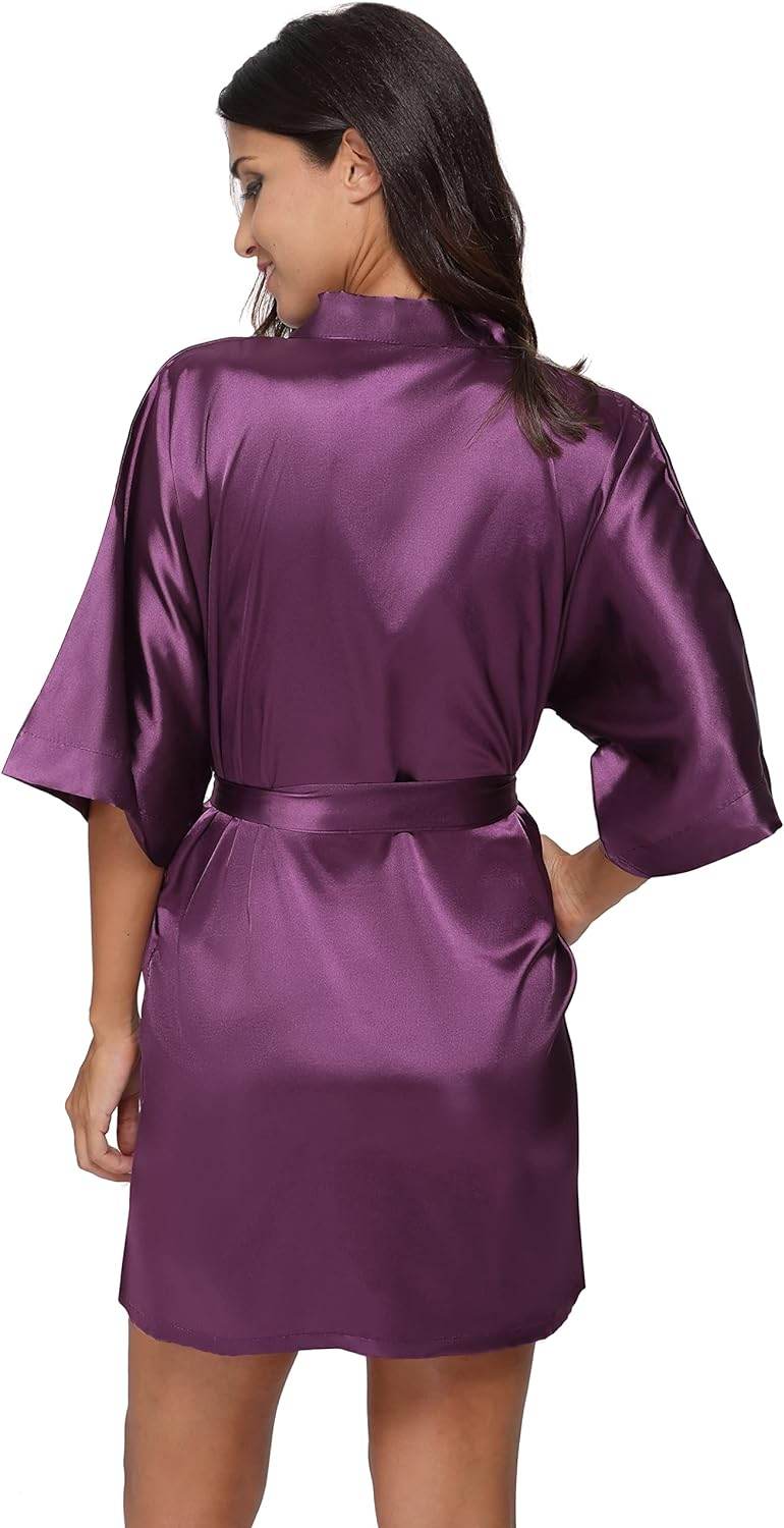 The Bund Women's Satin Robes Bride Bridesmaid Lace Short Silk Wedding Party Lightweight Bathrobe Soft Sleepwear S-XXXL - Concordia Style Boutique