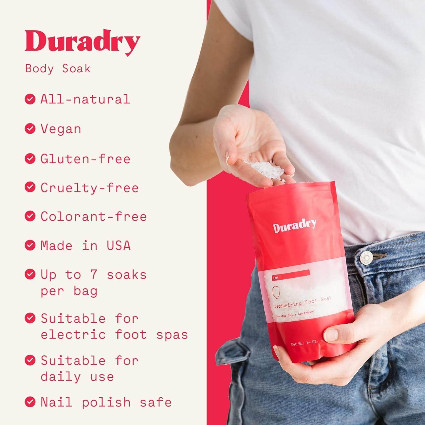 Duradry Foot Soak - Deodorizing Dead Sea Salt for Soaking, All-Natural Foot Bath Salts, Vegan, Cruelty-Free, Colorant-Free, Up to 7 Soaks, Tea Tree Oil & Spearmint - 14 Oz - Concordia Style Boutique