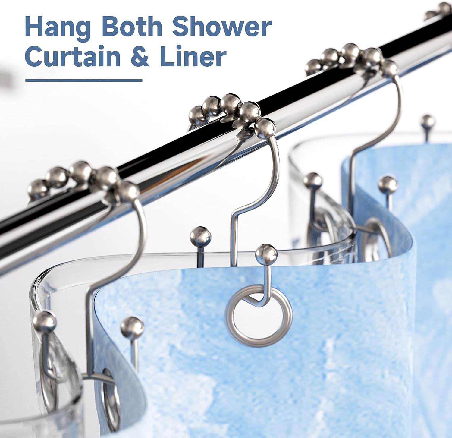 Shower Curtain Hooks, Shower Curtain Rings Rust Proof Metal Double Glide Shower Hooks Rings for Bathroom Shower Rods Curtains, Set of 12 Hooks - Nickel - Concordia Style Boutique