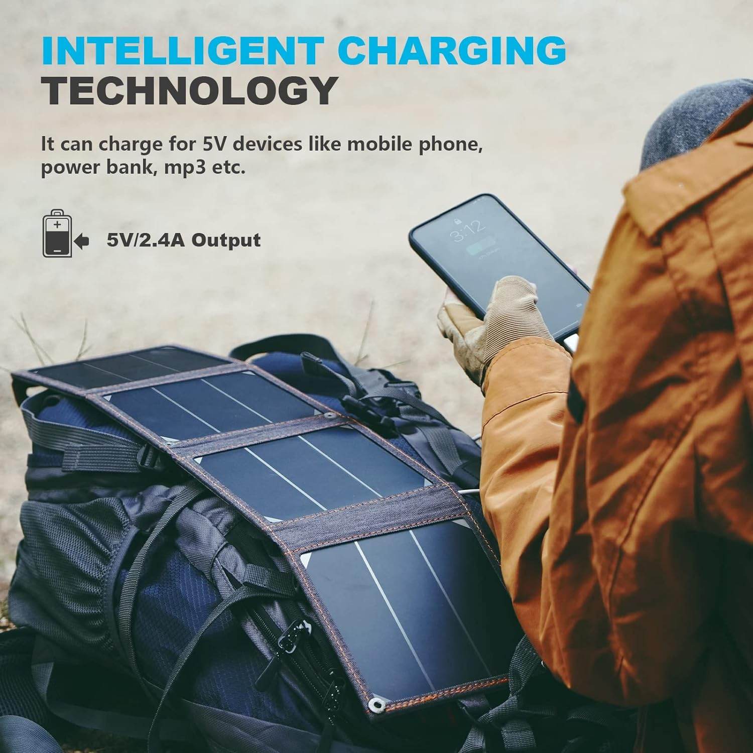 Tiny Solar Charger - BigBlue -14W - SunPower Solar Panels with USB-A Port (5V/2.4A Max), IPX4 Waterproof, Portable Solar Phone Charger - Compatible with iPhone X/8/7, Tablet, Samsung, LG, etc - Concordia Style Boutique