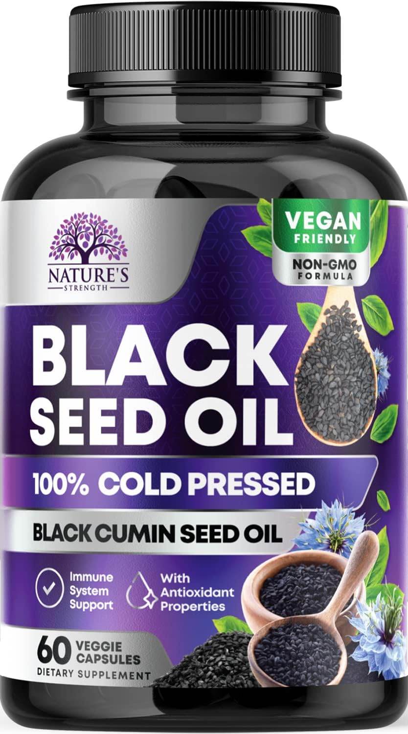 Premium Black Seed Oil Capsules Cold-Pressed Vegan 1000mg - Extra Strength Nigella Sativa Black Seed Oil, Nature's Pure Black Cumin Seed Oil for Immune, Hair and Brain Support, Non-GMO - 60 Capsules - Concordia Style Boutique