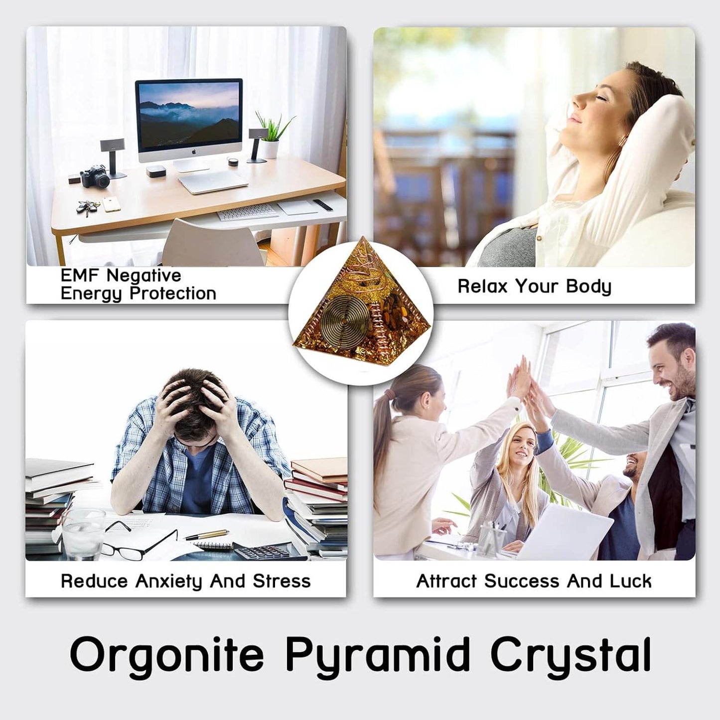 Orgone Pyramid, Small Healing Crystals Pyramid with Tiger's Eye Stones - Ships via Amazon - USA Shipping - Concordia Style Boutique