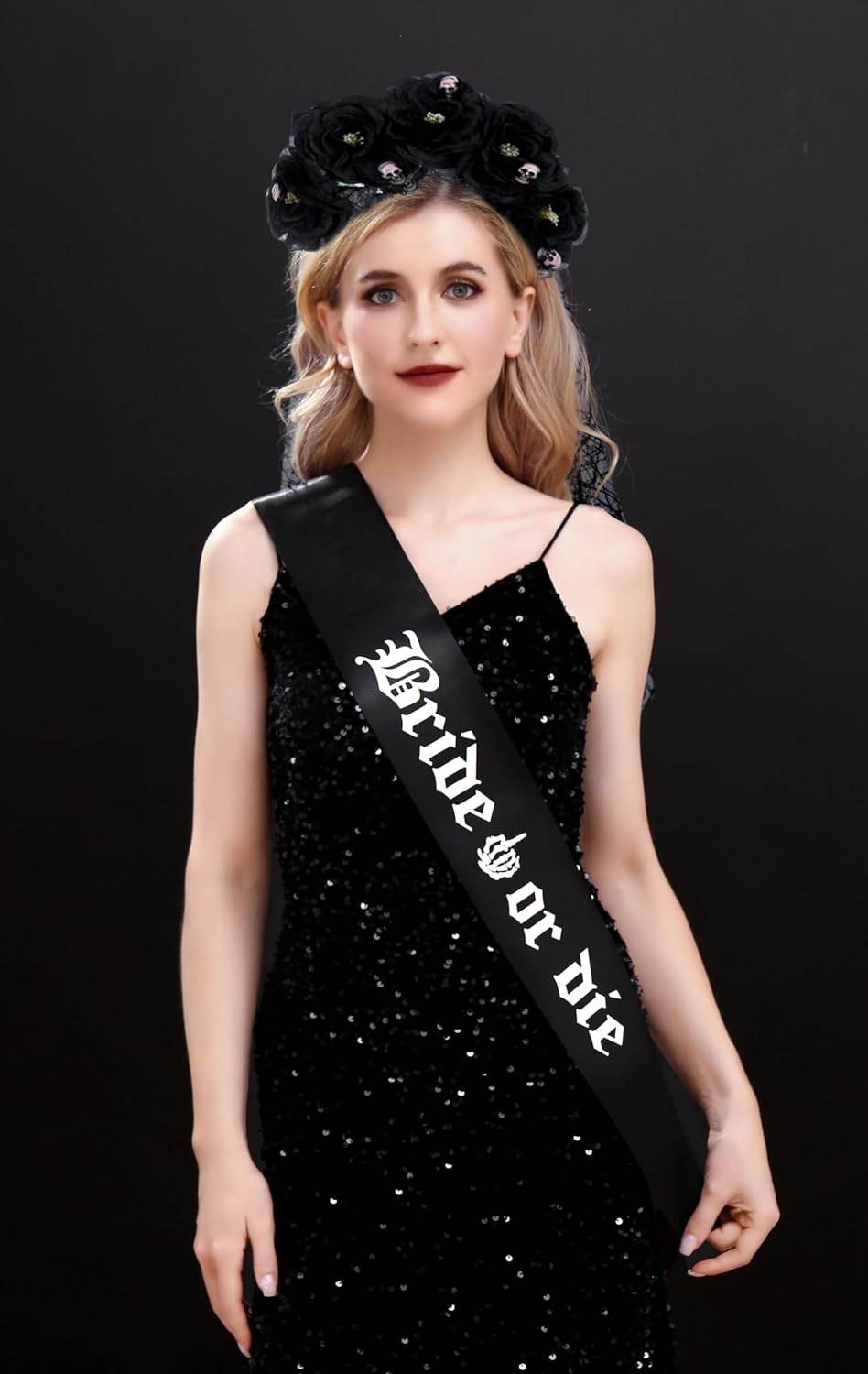 Bride or Die Sash Gothic Rose Flower Headband Goth Bachelorette Decoration Bride or Die Bachelorette Party Supplies Gothic Bridal Shower Decoration - Concordia Style Boutique