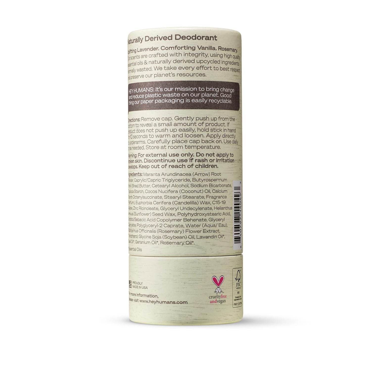 Hey Humans - Natural Deodorant Lavender Vanilla - 2oz (Pack of 1) - Concordia Style Boutique