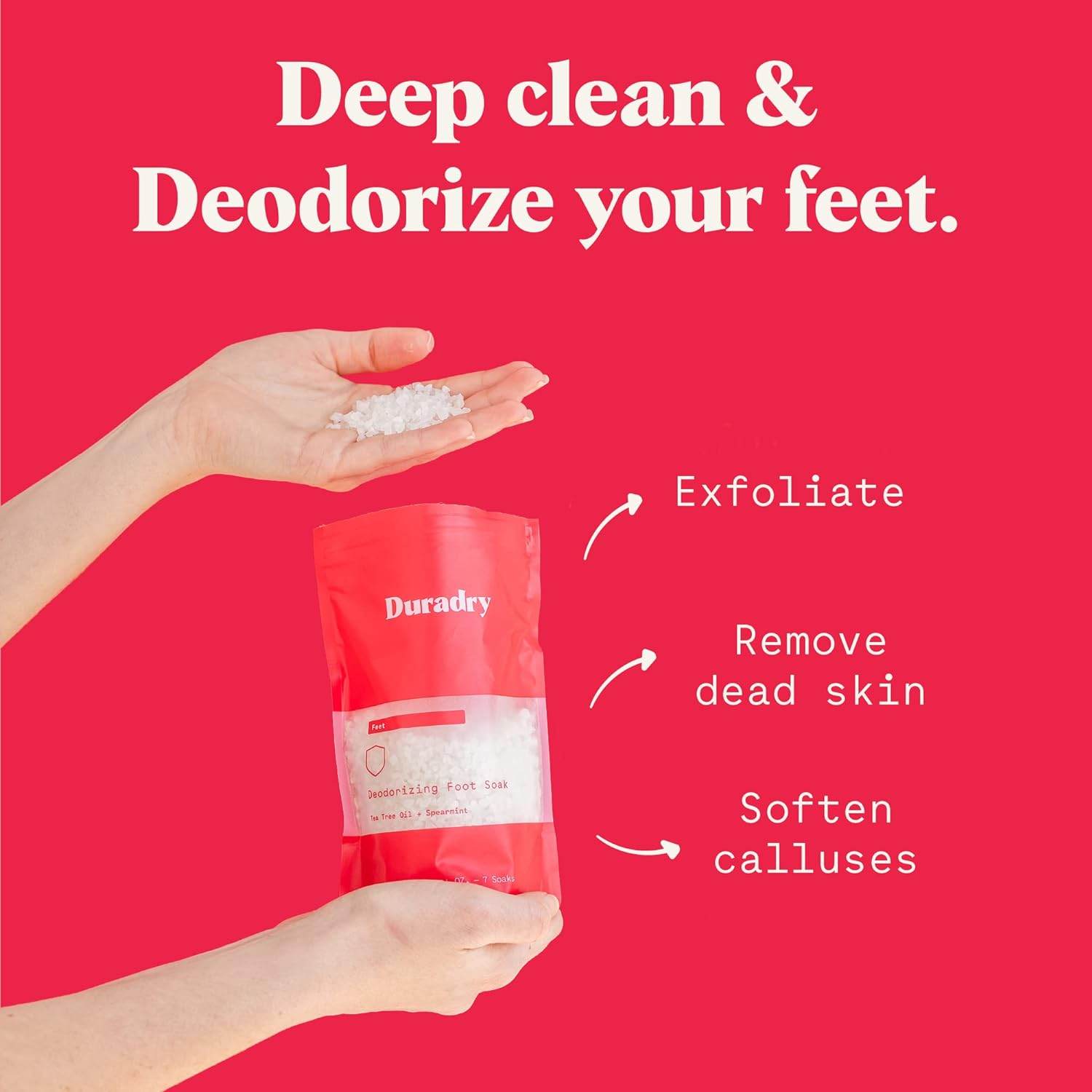 Duradry Foot Soak - Deodorizing Dead Sea Salt for Soaking, All-Natural Foot Bath Salts, Vegan, Cruelty-Free, Colorant-Free, Up to 7 Soaks, Tea Tree Oil & Spearmint - 14 Oz - Concordia Style Boutique