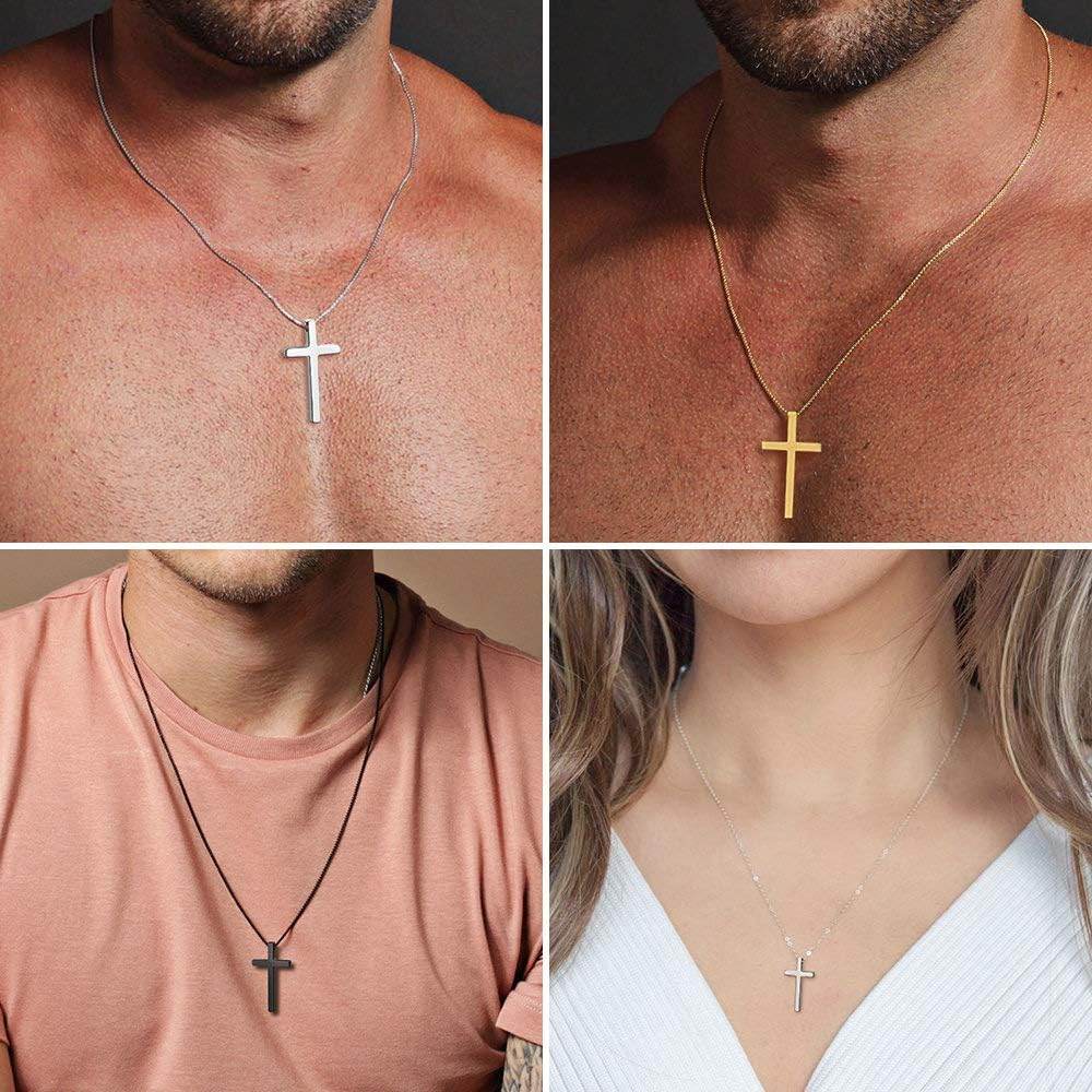 M MOOHAM Cross Necklace for Men, Silver Black Gold Stainless Steel Plain Cross Pendant Necklace for Men Box Chain 16-30 Inch - Concordia Style Boutique