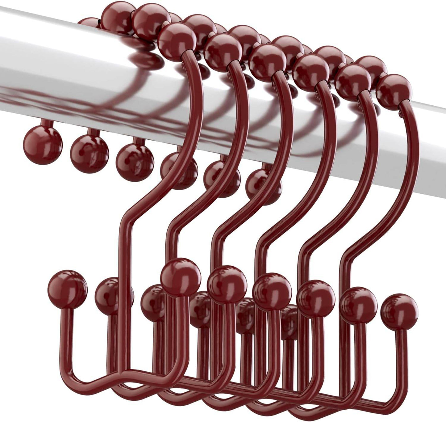 Shower Curtain Hooks, Shower Curtain Rings Rust Proof Metal Double Glide Shower Hooks Rings for Bathroom Shower Rods Curtains, Set of 12 Hooks - Nickel - Concordia Style Boutique