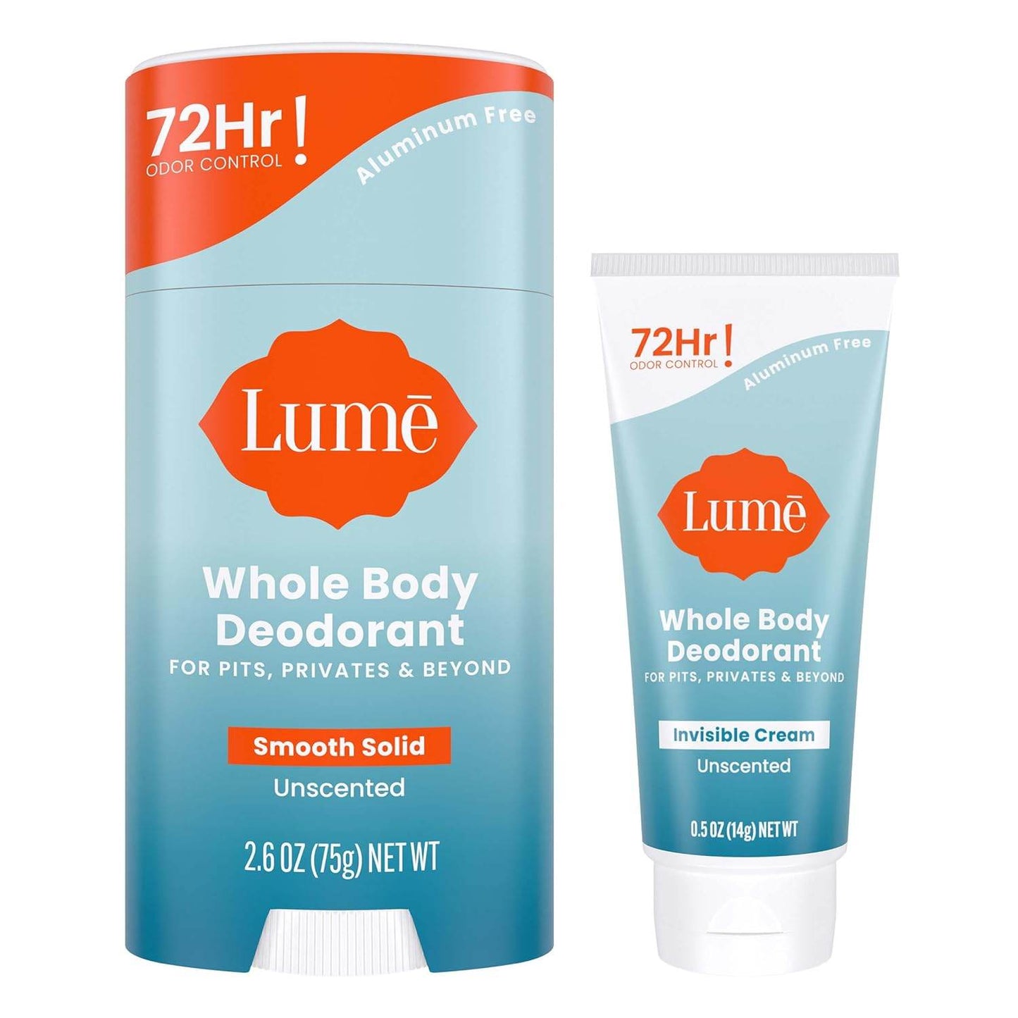 Lume Whole Body Deodorant - Invisible Cream Tube Mini and Solid Stick - 72 Hour Odor Control - Aluminum Free, Baking Soda Free, Skin Safe - 0.5 Ounce Mini Tube + 2.6 Ounce Solid Stick Bundle (Lavender Sage) - Concordia Style Boutique
