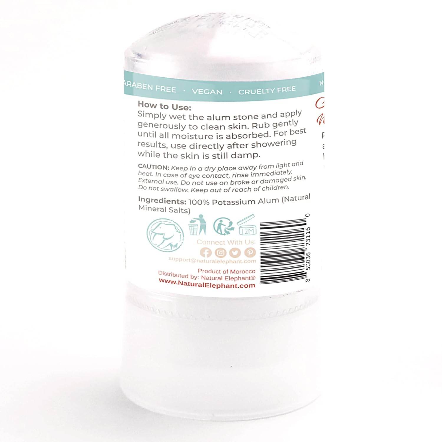 Natural Elephant Alum Stone Deodorant Stick 60g (2 oz) Natural Unscented Aluminum Free Salt Stone for Men and Women - Concordia Style Boutique