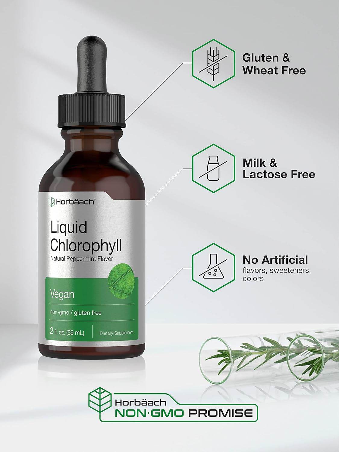 Liquid Chlorophyll | 2 oz | Vegan, Non-GMO, and Gluten Free Formula | Natural Peppermint Flavor | by Horbaach - Concordia Style Boutique