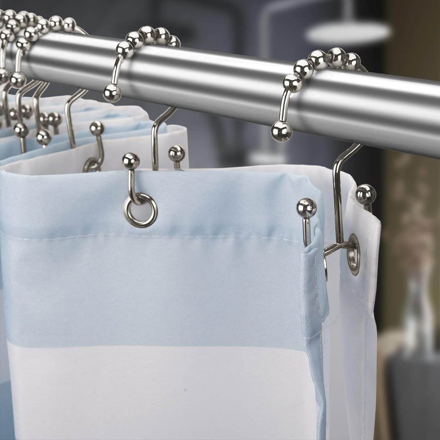Shower Curtain Hooks, Shower Curtain Rings Rust Proof Metal Double Glide Shower Hooks Rings for Bathroom Shower Rods Curtains, Set of 12 Hooks - Nickel - Concordia Style Boutique