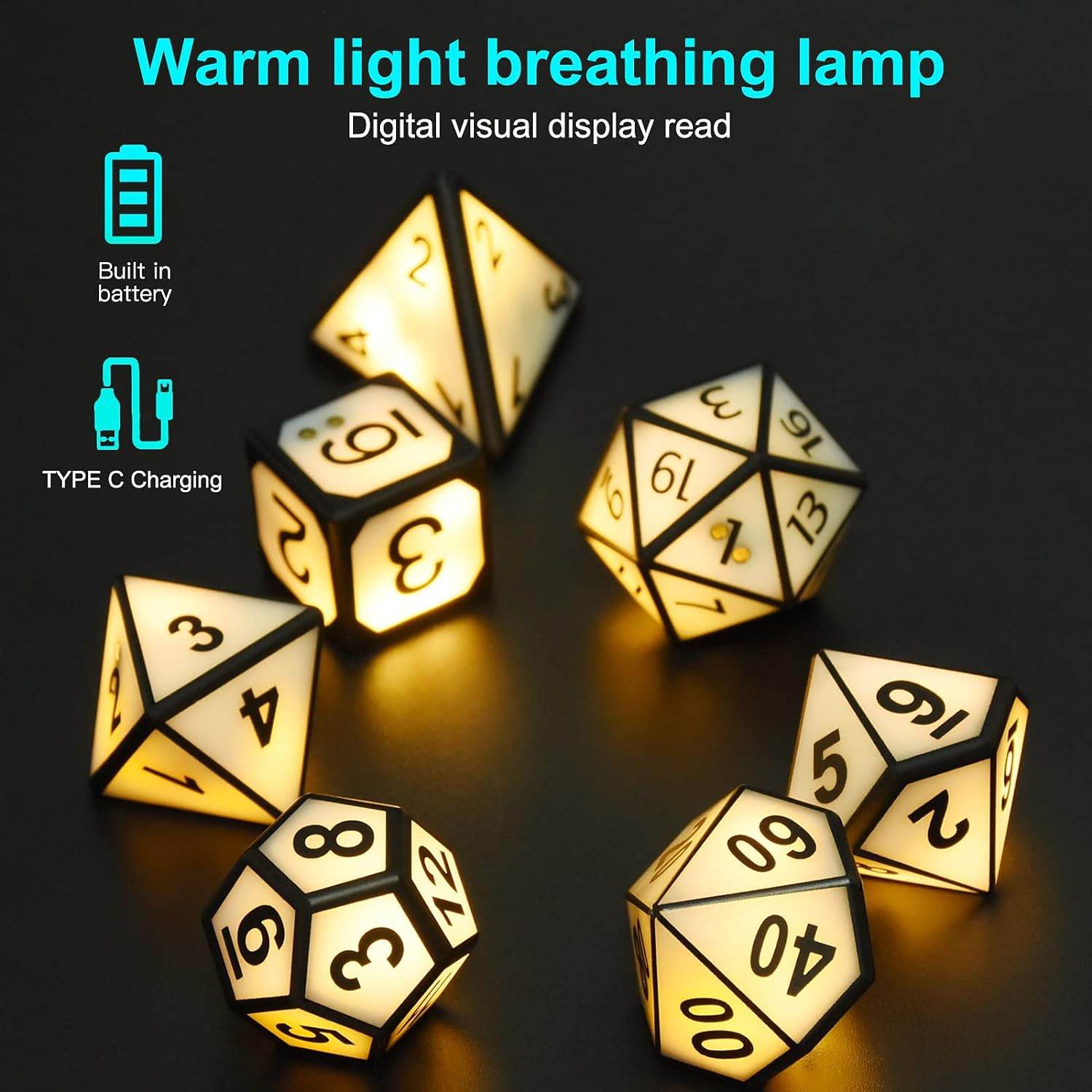 Light Up D&D Dice (Set of 7 USB Dice) - Concordia Style Boutique