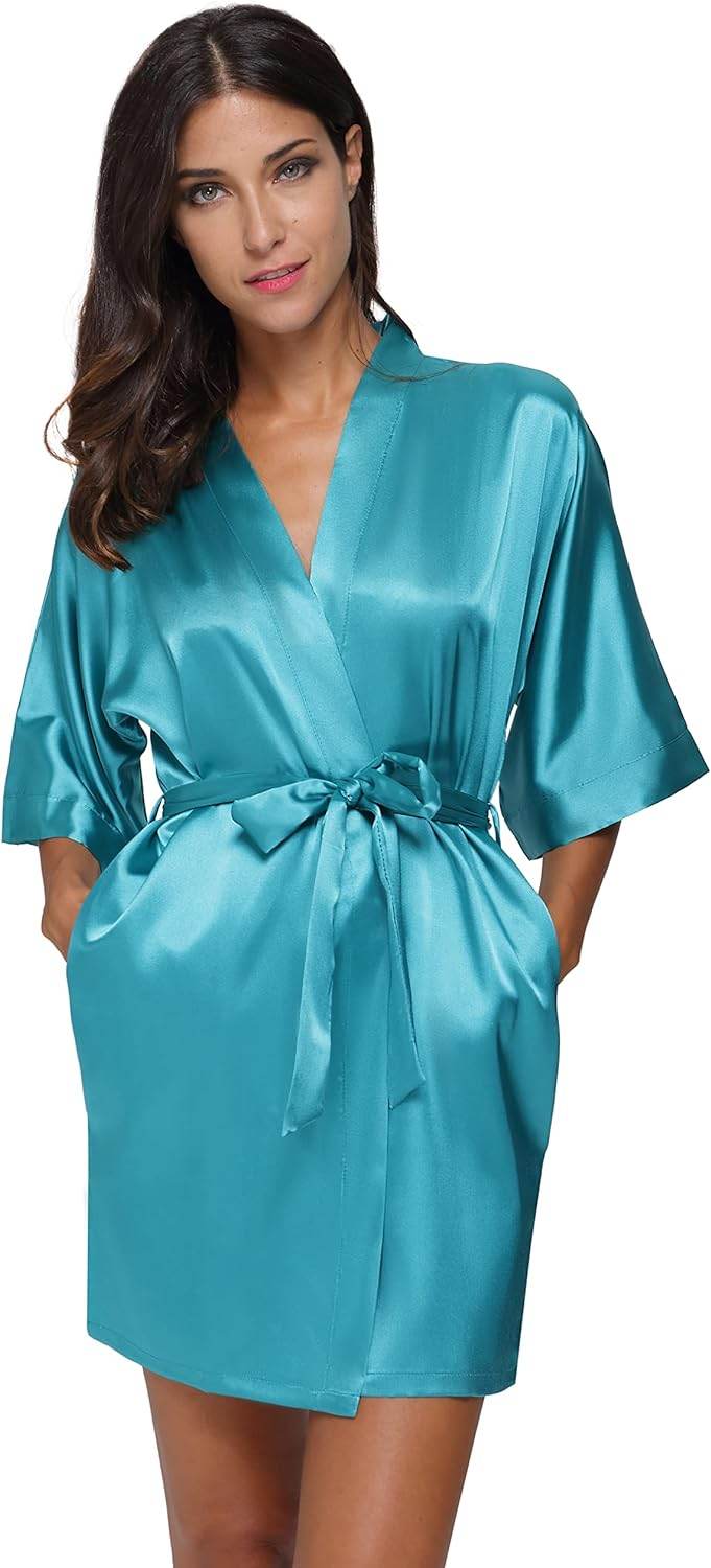 The Bund Women's Satin Robes Bride Bridesmaid Lace Short Silk Wedding Party Lightweight Bathrobe Soft Sleepwear S-XXXL - Concordia Style Boutique