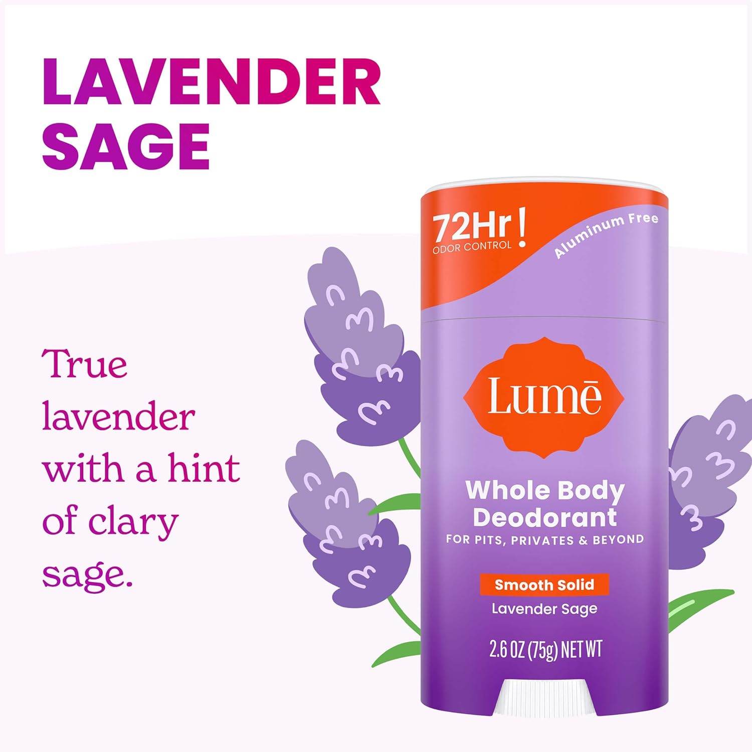 Lume Whole Body Deodorant - Invisible Cream Tube Mini and Solid Stick - 72 Hour Odor Control - Aluminum Free, Baking Soda Free, Skin Safe - 0.5 Ounce Mini Tube + 2.6 Ounce Solid Stick Bundle (Lavender Sage) - Concordia Style Boutique