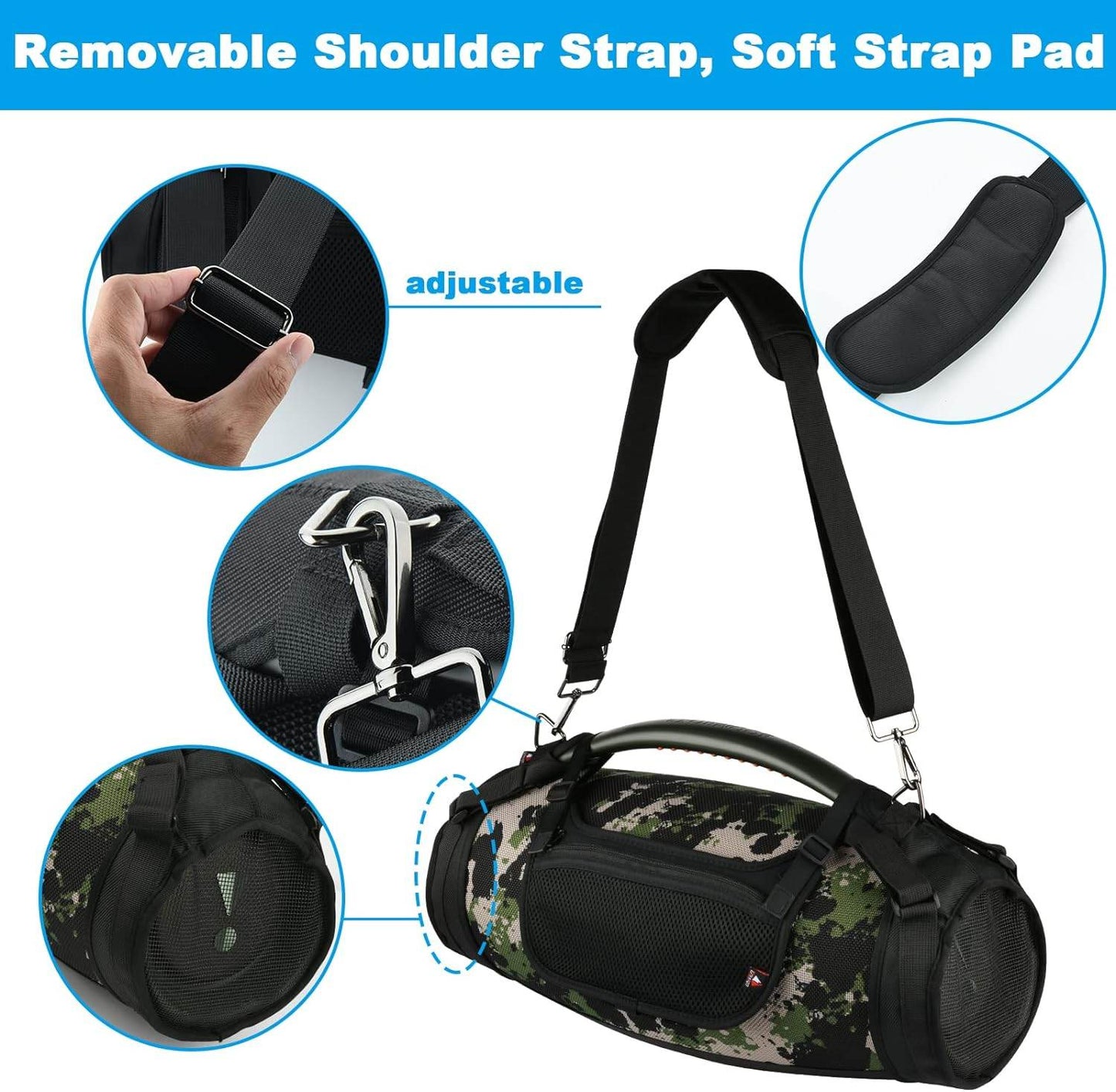 Travel Carrying Strap for JBL Boombox 3/Boombox 3 Wi-Fi Waterproof Portable Bluetooth Speaker, TXEsign Shoulder Strap with Two Side Covers Travel Carrying Pouch for JBL Boombox 3 (Black) - Concordia Style Boutique