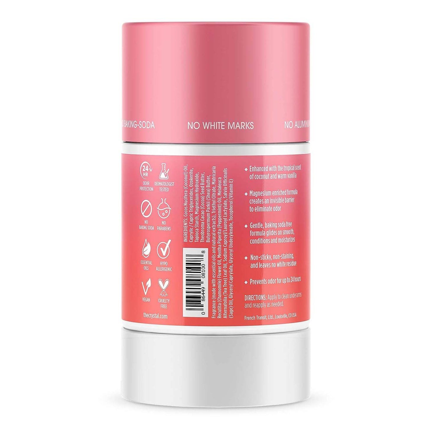 Crystal Magnesium Solid Stick Natural Deodorant, Non-Irritating Aluminum Free Deodorant for Men or Women, Safely and Effectively Fights Odor, Baking Soda Free, Coconut + Vanilla, 2.5 oz - Concordia Style Boutique