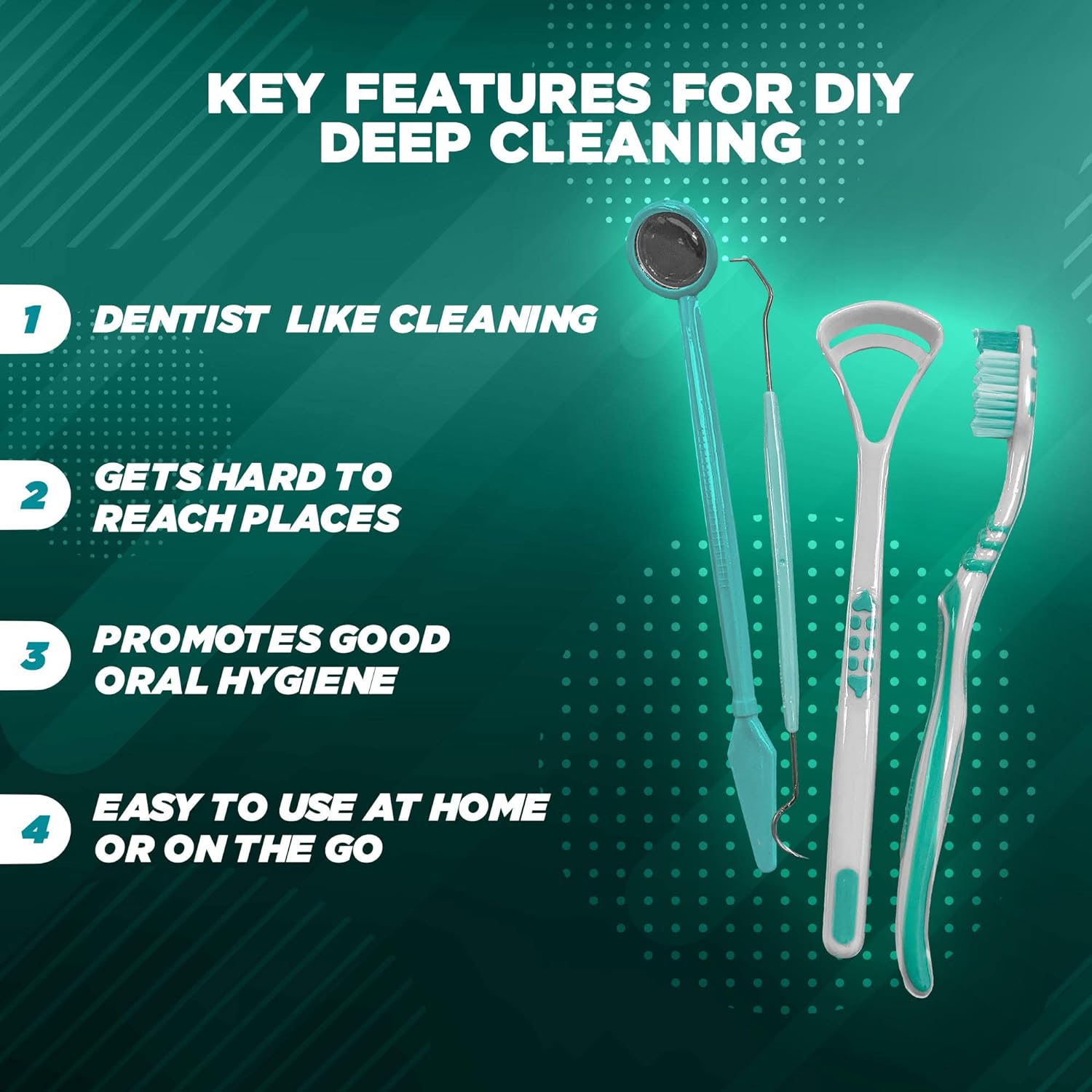 GuruNanda Dental Guru Dental Tools - Complete Dental Care Kit with Toothbrush, Dental Mirror, Tongue Cleaner & Dental Pick - Set of 4 Oral Care and Teeth Cleaner, White - Concordia Style Boutique