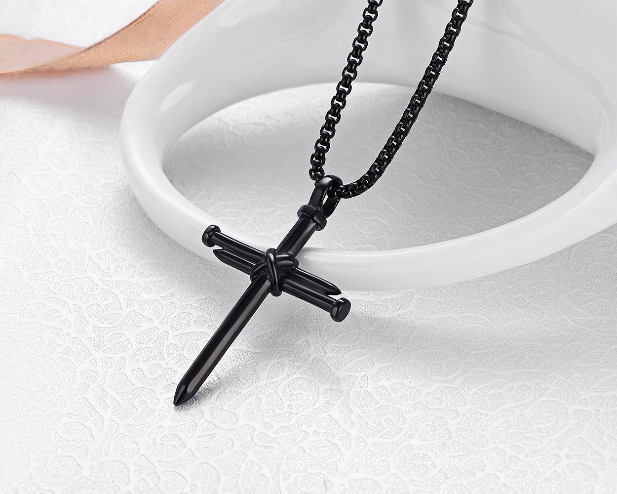 Rehoboth Men's Stainless Steel Nail Cross Pendant Necklace with 24 Inch Chain Polished Black Gold Silver - Premium Jewelry from Concordia Style Boutique - Just $18.35! Shop now at Concordia Style Boutique