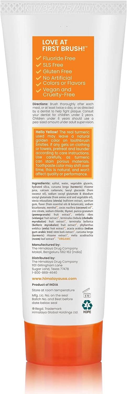 Himalaya Botanique Turmeric & Coconut Oil Whitening Antiplaque Herbal Toothpaste, Whitens Teeth, Fluoride Free, No Artificial Flavors, SLS Free, Vegan, Cruelty Free, Foaming, Mint Flavor, 4 Oz, 1 Pack - Concordia Style Boutique